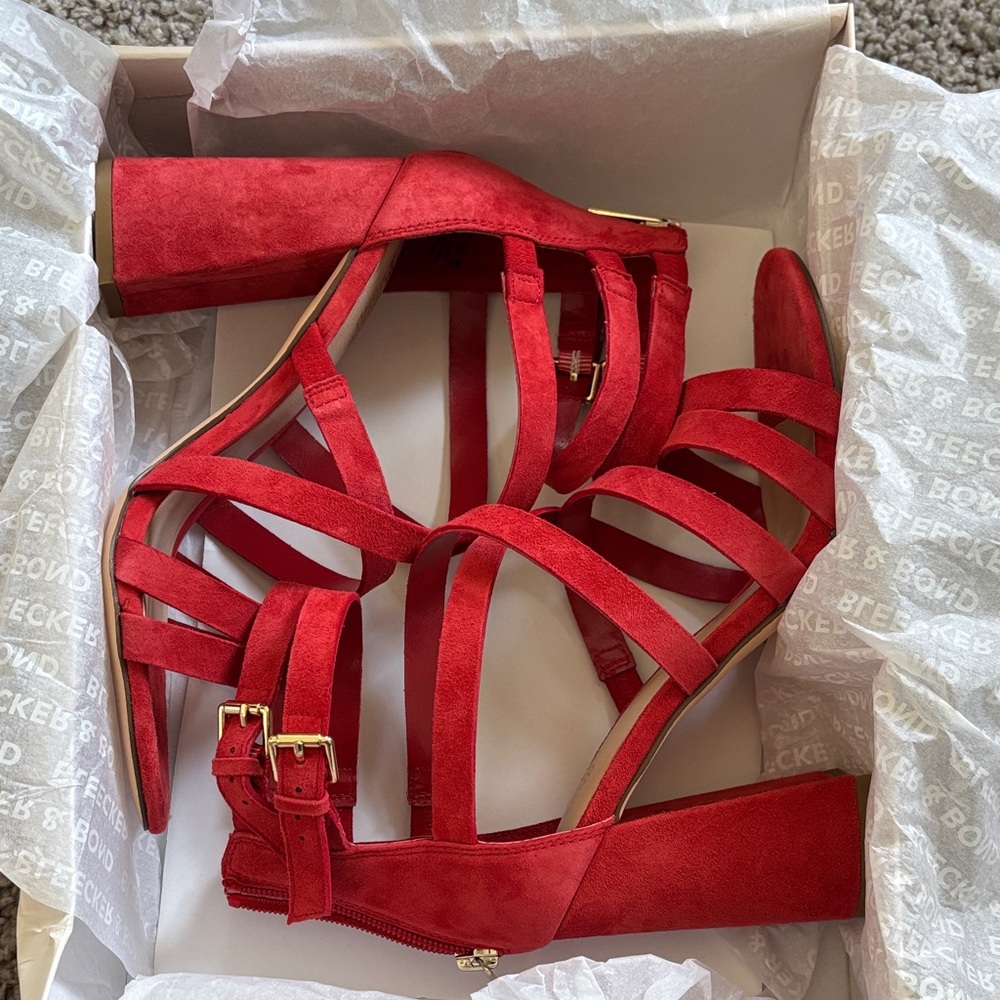 Elegant Red Strappy Block Heels